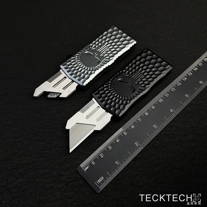 SKULL OTF Utility Knife SK5 Carbon Steel Replaceable Trapezoidal Blade Paper Cutter EDC Cutting Tool Legal Pocket Knife